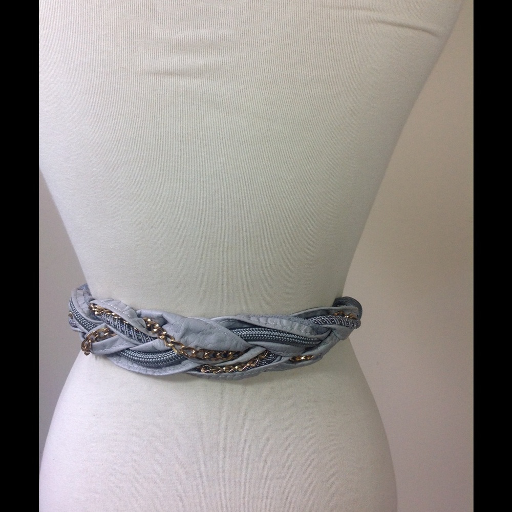 Vintage Rhea Gray Leather Belt Gold Link Wrap